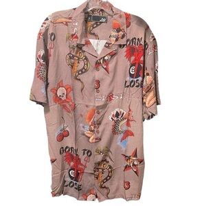 Lost Scrapbook Retro Short Sleeve Woven Shirt Size Large All Things Bad Luck
